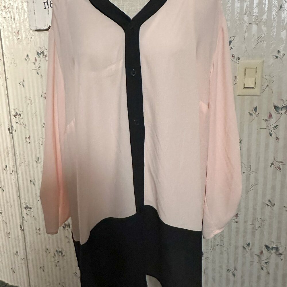 Alyx Pink/Black Color Block Button Down Blouse 2X NWOT